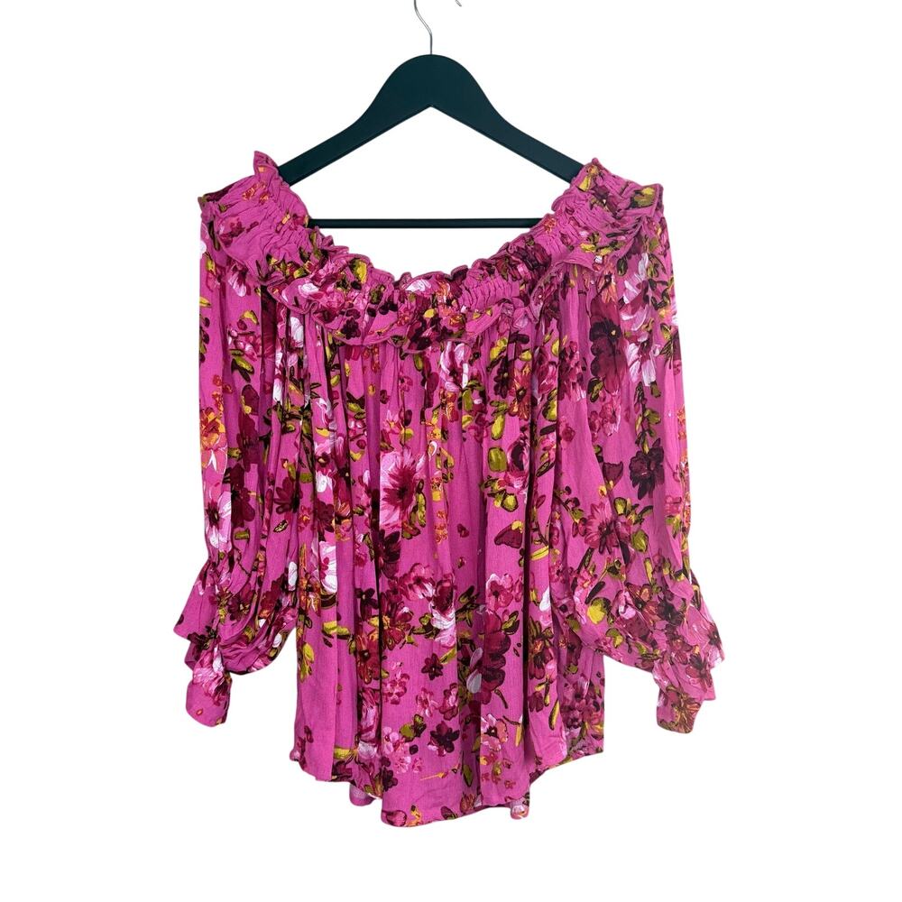 Floral Ruffle Neck Off The Shoulder Blouse LARGE - Picture 7 of 8